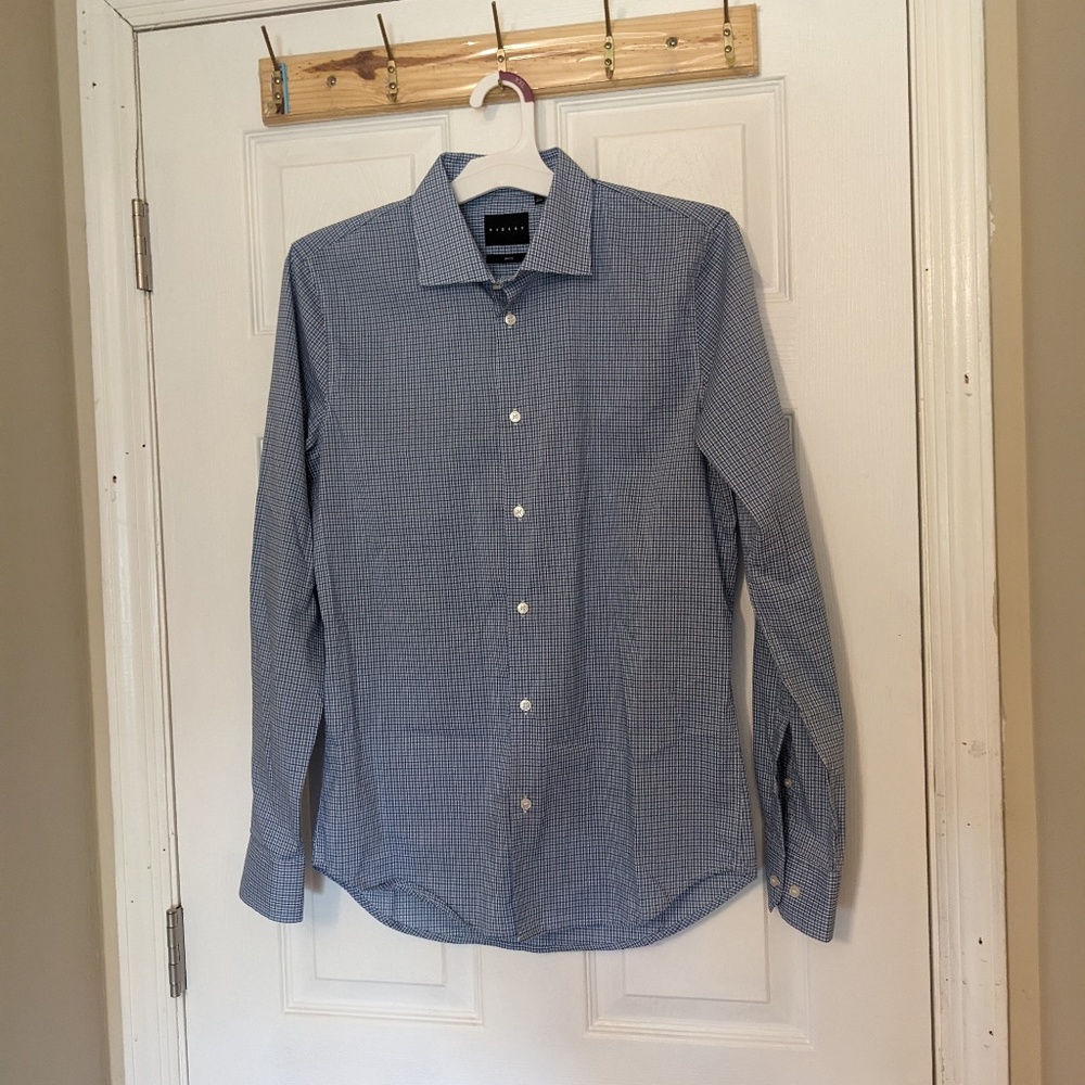 Sisley Blue Checked Button Down Shirt men's size 15.75"
